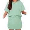 Arshiner Girls 2 Piece Outfits Summer Clothes Short Sleeve Drop Shoulder Shirt and Skirt with Built-in Shorts Athletic Sets(Light Green)