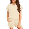 Arshiner Girls Summer 2 Piece Outfits Short Sleeve T Shirts Top and Shorts Clothing Sets with Pockets(Apricot)