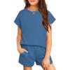 Arshiner Girls Summer 2 Piece Outfits Short Sleeve T Shirts Top and Shorts Clothing Sets with Pockets(Gray Blue)