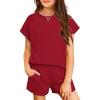 Arshiner Girls Summer 2 Piece Outfits Short Sleeve T Shirts Top and Shorts Clothing Sets with Pockets(Red)