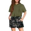 Arshiner Girls Tie Dye Two Piece Outfit Short Sleeve Pullover Crop Tops and Short Pants Sweatsuits Tracksuits(Green Camo)