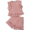 Arshiner Toddler Girls Clothes Ribbed Knit Ruffle Sleeveless Tops and Shorts with Pockets Cute Summer 2 Pieces Short Sets(Pink)