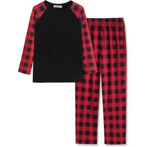 Arshiner Boys Pajamas Set Long Sleeve Sleepwear 2 Piece Pajama Set for Big Boys 6-14 Years(Red Plaid)