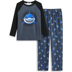 Arshiner Boys Pajamas Set Long Sleeve Sleepwear 2 Piece Pajama Set for Big Boys 6-14 Years(Shark)