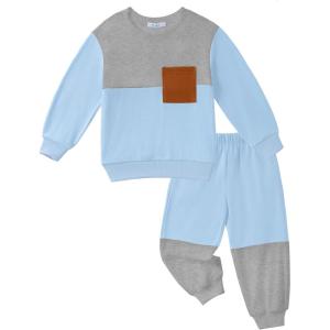 Arshiner Boys Sweatsuit Long Sleeve Crewneck Sweatshirt and Pants Fall Winter Tracksuit Set 2-10Y(Grey & Blue)