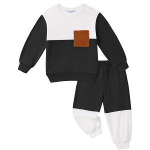 Arshiner Boys Sweatsuit Long Sleeve Crewneck Sweatshirt and Pants Fall Winter Tracksuit Set 2-10Y(White & Black)