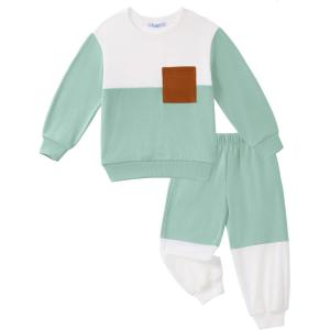 Arshiner Boys Sweatsuit Long Sleeve Crewneck Sweatshirt and Pants Fall Winter Tracksuit Set 2-10Y(White & Green)