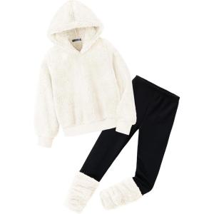 Arshiner Girls 2 Piece Outfits Fuzzy Long Sleeve Hoodie Sweatshirts and Patchwork Legging Pants Casual Clothing Sets(Graphic Print)