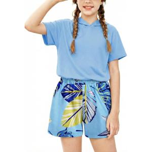 Arshiner Girls Tie Dye Two Piece Outfit Short Sleeve Pullover Crop Tops and Short Pants Sweatsuits Tracksuits(Green Hawaii)