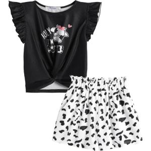Arshiner Toddler Girl 2 Piece Short Sets Baby Girls Floral-Print Clothes Twist Front Top and Short with Pocket Summer Outfits(Cow Print)