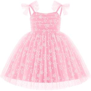Arshiner Toddler Tulle Dress Girls Spaghetti Strap Birthday Princess Photoshoot Tutu Dresses(Pink Flower)