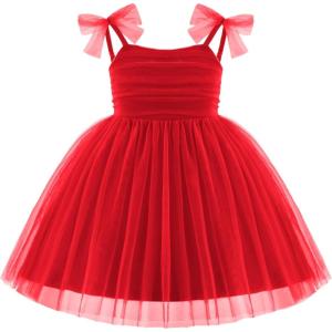 Arshiner Toddler Tulle Dress Girls Spaghetti Strap Birthday Princess Photoshoot Tutu Dresses(Red)