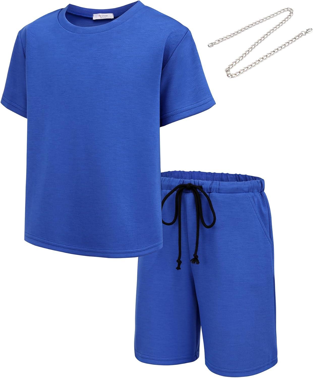 image:imageArshiner Boys Drop Shoulder TShirt amp Drawstring Waist Shorts Summer Casual Outfits 512 YearsBlue