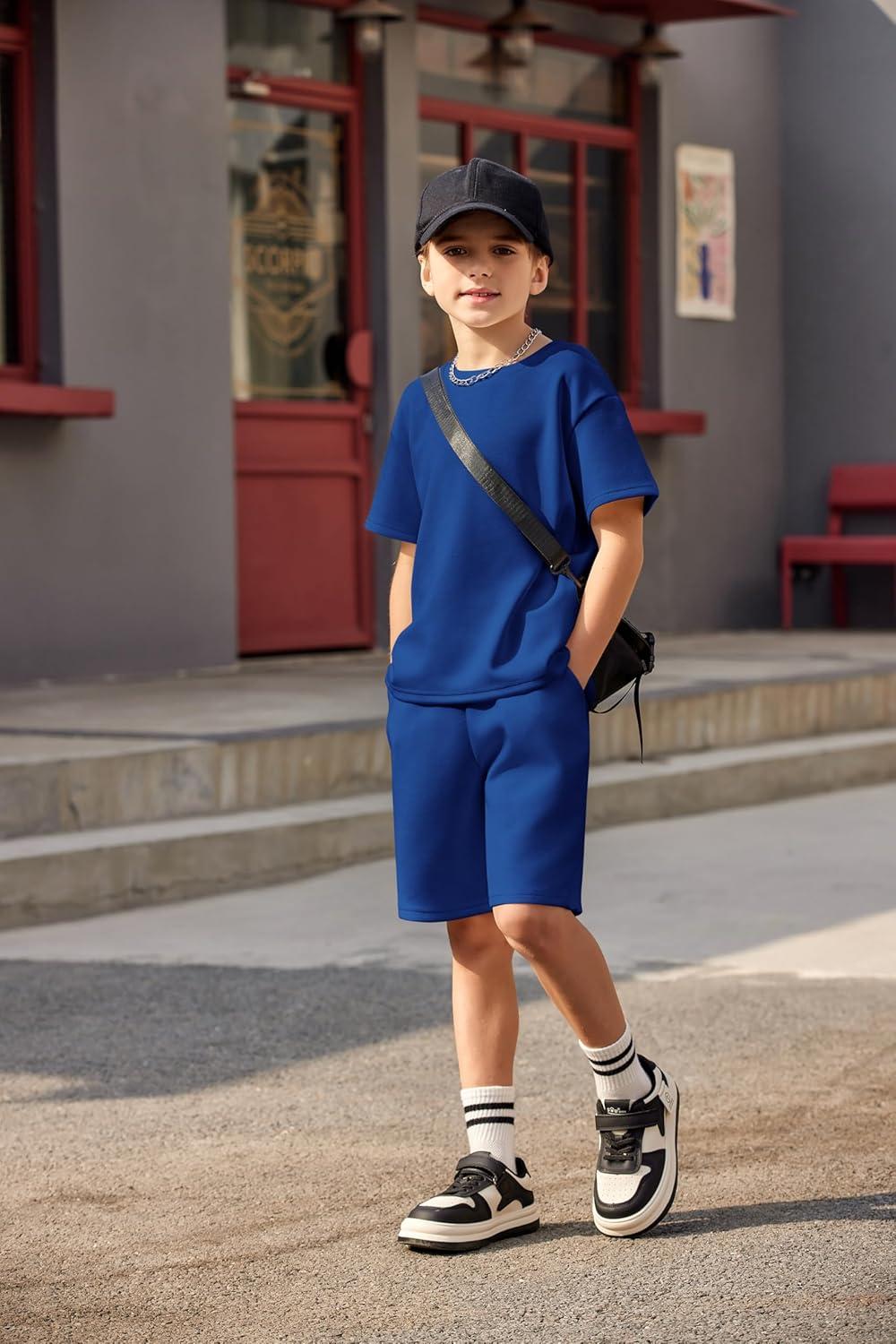 image:imageArshiner Boys Drop Shoulder TShirt amp Drawstring Waist Shorts Summer Casual Outfits 512 YearsBlue