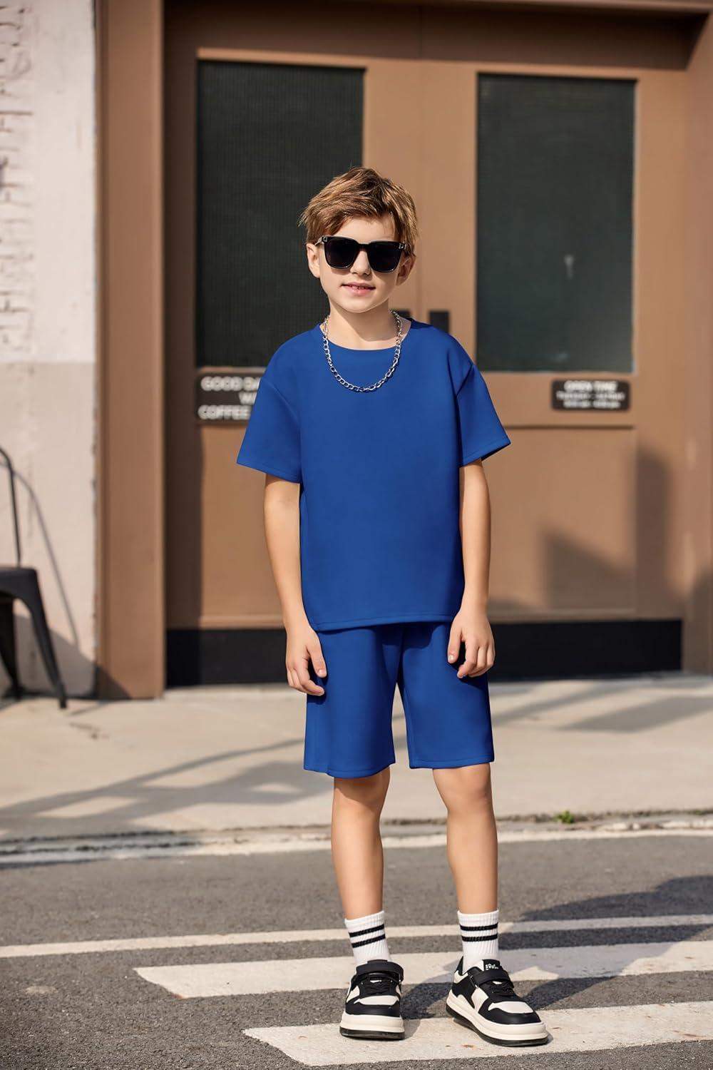 image:imageArshiner Boys Drop Shoulder TShirt amp Drawstring Waist Shorts Summer Casual Outfits 512 YearsBlue