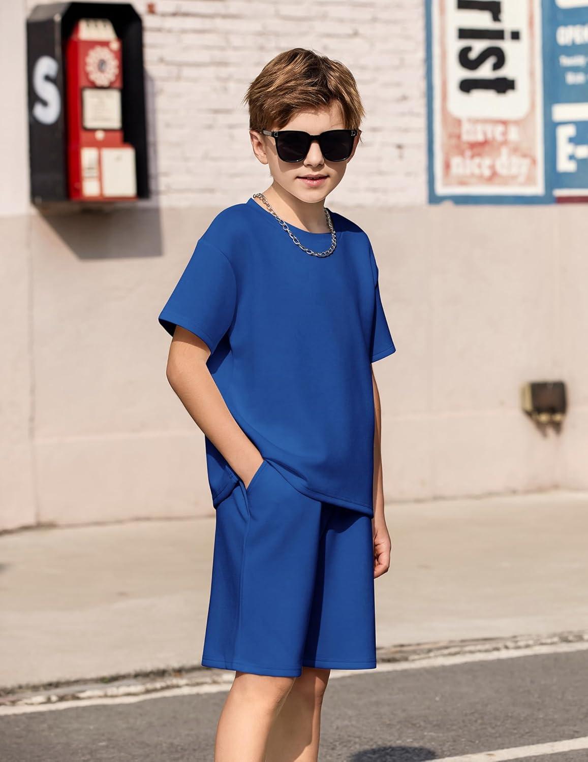 image:imageArshiner Boys Drop Shoulder TShirt amp Drawstring Waist Shorts Summer Casual Outfits 512 YearsRoyal Blue