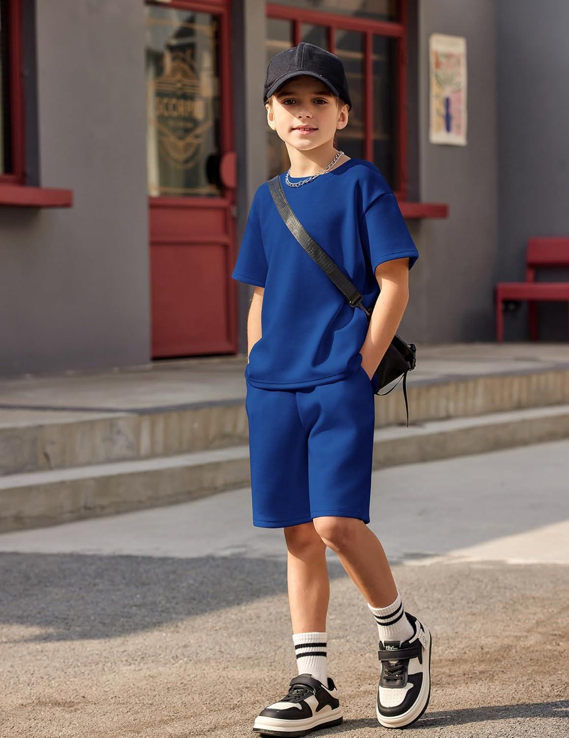 image:imageArshiner Boys Drop Shoulder TShirt amp Drawstring Waist Shorts Summer Casual Outfits 512 YearsRoyal Blue