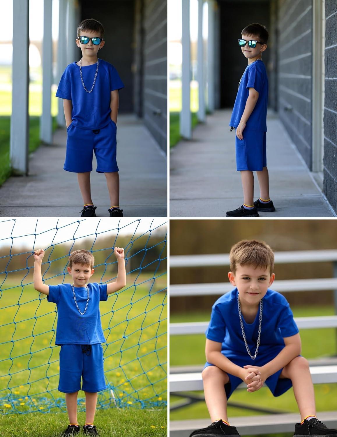 image:imageArshiner Boys Drop Shoulder TShirt amp Drawstring Waist Shorts Summer Casual Outfits 512 YearsRoyal Blue