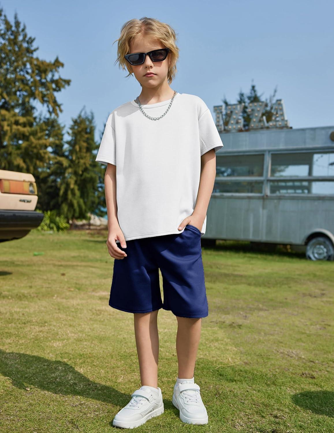 image:imageArshiner Boys Drop Shoulder TShirt amp Drawstring Waist Shorts Summer Casual Outfits 512 YearsWhite Black