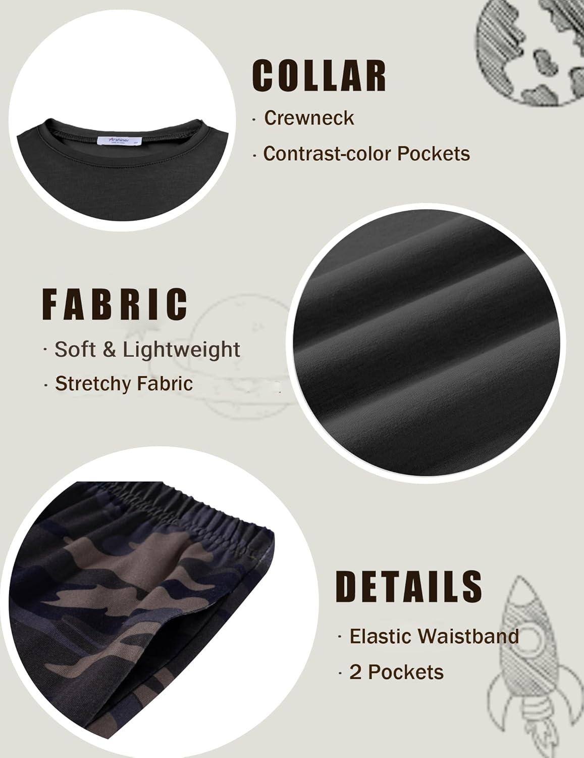 image:imageArshiner Boys Fall Clothes Set Long Sleeve Pullover TShirt amp Jogger Pants Casual Outfits for 513 Years KidsBlackCamo
