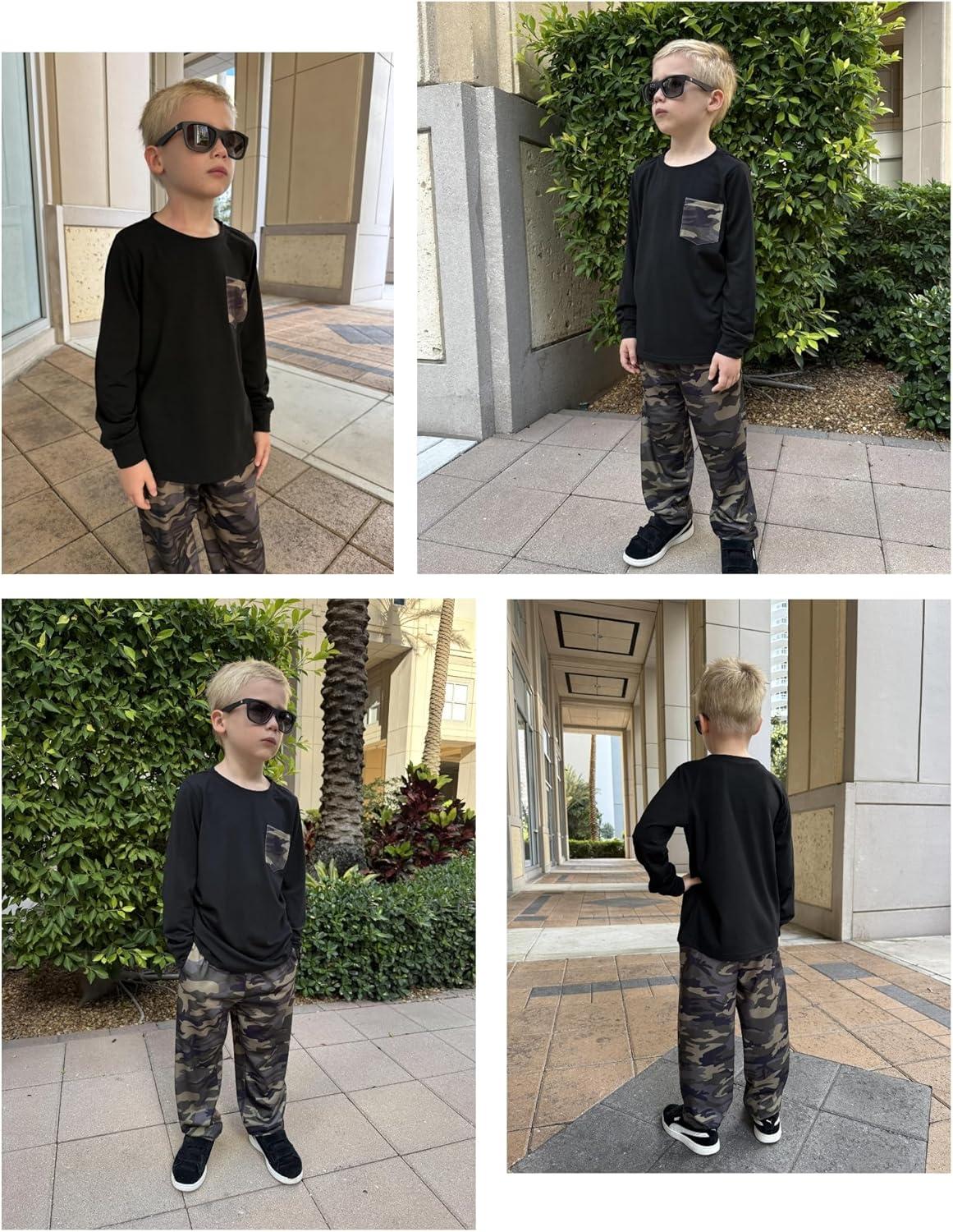 image:imageArshiner Boys Fall Clothes Set Long Sleeve Pullover TShirt amp Jogger Pants Casual Outfits for 513 Years KidsBlackCamo