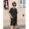 Arshiner Boys Drop Shoulder T-Shirt & Drawstring Waist Shorts Summer Casual Outfits (5-12 Years)(Black)