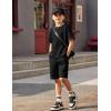 Arshiner Boys Drop Shoulder T-Shirt & Drawstring Waist Shorts Summer Casual Outfits (5-12 Years)(Black)