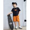 Arshiner Boys Drop Shoulder T-Shirt & Drawstring Waist Shorts Summer Casual Outfits (5-12 Years)(Black Print & Brown)