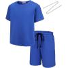 Arshiner Boys Drop Shoulder T-Shirt & Drawstring Waist Shorts Summer Casual Outfits (5-12 Years)(Blue)