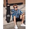 Arshiner Boys Drop Shoulder T-Shirt & Drawstring Waist Shorts Summer Casual Outfits (5-12 Years)(Blue/Black/White Stripe)