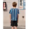 Arshiner Boys Drop Shoulder T-Shirt & Drawstring Waist Shorts Summer Casual Outfits (5-12 Years)(Blue/Black/White Stripe)