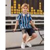 Arshiner Boys Drop Shoulder T-Shirt & Drawstring Waist Shorts Summer Casual Outfits (5-12 Years)(Blue/Black/White Stripe)