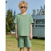 Arshiner Boys Drop Shoulder T-Shirt & Drawstring Waist Shorts Summer Casual Outfits (5-12 Years)(Green)