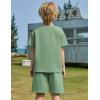Arshiner Boys Drop Shoulder T-Shirt & Drawstring Waist Shorts Summer Casual Outfits (5-12 Years)(Green)