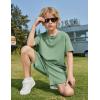 Arshiner Boys Drop Shoulder T-Shirt & Drawstring Waist Shorts Summer Casual Outfits (5-12 Years)(Green)