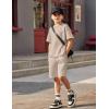 Arshiner Boys Drop Shoulder T-Shirt & Drawstring Waist Shorts Summer Casual Outfits (5-12 Years)(Khaki)