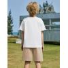Arshiner Boys Drop Shoulder T-Shirt & Drawstring Waist Shorts Summer Casual Outfits (5-12 Years)(White & Khaki)