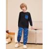 Arshiner Boys Fall Clothes Set Long Sleeve Pullover T-Shirt & Jogger Pants Casual Outfits for 5-13 Years Kids(Black/Blue Print)