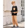 Arshiner Boys Fall Clothes Set Long Sleeve Pullover T-Shirt & Jogger Pants Casual Outfits for 5-13 Years Kids(Black/Brown)
