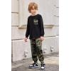 Arshiner Boys Fall Clothes Set Long Sleeve Pullover T-Shirt & Jogger Pants Casual Outfits for 5-13 Years Kids(Black/Camo)