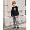 Arshiner Boys Fall Clothes Set Long Sleeve Pullover T-Shirt & Jogger Pants Casual Outfits for 5-13 Years Kids(Black/Plaid)