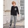 Arshiner Boys Fall Clothes Set Long Sleeve Pullover T-Shirt & Jogger Pants Casual Outfits for 5-13 Years Kids(Black/Plaid)