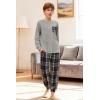 Arshiner Boys Fall Clothes Set Long Sleeve Pullover T-Shirt & Jogger Pants Casual Outfits for 5-13 Years Kids(Light Grey/Navy Plaid)