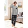 Arshiner Boys Fall Clothes Set Long Sleeve Pullover T-Shirt & Jogger Pants Casual Outfits for 5-13 Years Kids(Light Grey/Navy Plaid)