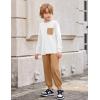 Arshiner Boys Fall Clothes Set Long Sleeve Pullover T-Shirt & Jogger Pants Casual Outfits for 5-13 Years Kids(White/Brown)