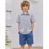 Arshiner Boy’s Textured Button Up Shirt and Shorts Set 2 Piece Summer Beach Outfit for 5~12 Years Kids(Blue Stripe & Navy)