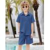 Arshiner Boy’s Textured Button Up Shirt and Shorts Set 2 Piece Summer Beach Outfit for 5~12 Years Kids(Navy)