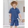 Arshiner Boy’s Textured Button Up Shirt and Shorts Set 2 Piece Summer Beach Outfit for 5~12 Years Kids(Navy)