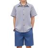 Arshiner Boy’s Textured Button Up Shirt and Shorts Set 2 Piece Summer Beach Outfit for 5~12 Years Kids(Blue Stripe & Navy)