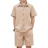 Arshiner Boy’s Textured Button Up Shirt and Shorts Set 2 Piece Summer Beach Outfit for 5~12 Years Kids(Light Khaki)